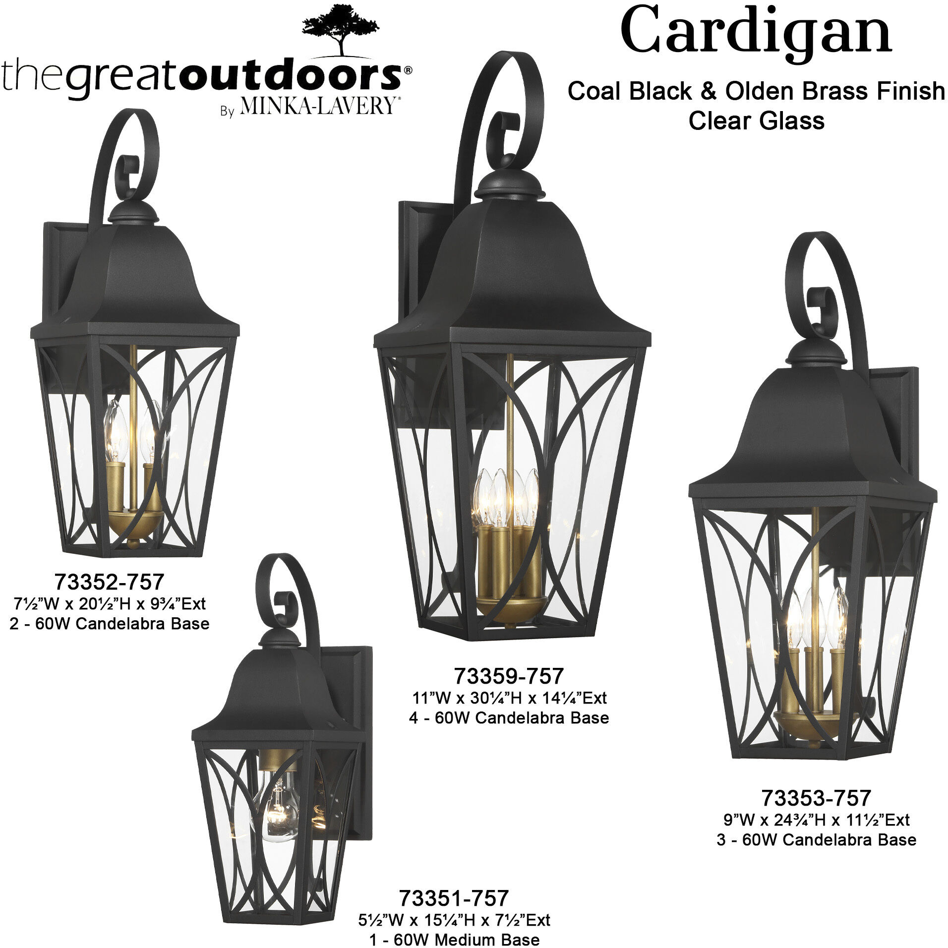 Cardigan Outdoor Wall Mount in Sand Coal and Olden Brass, Great Outdoors